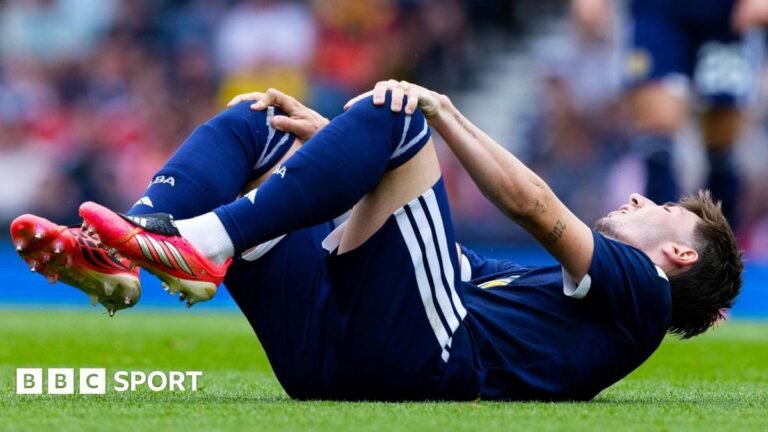 Billy Gilmour: Scotland midfielder ruled out of World Cup with knee injury Scotland midfielder Billy Gilmour is comforted by team-mates after picked up an injury