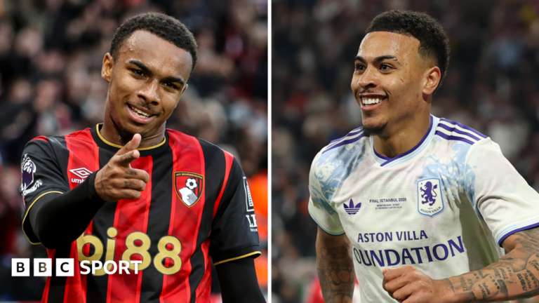 Arsenal transfer latest: Rogers, Kroupi and Alvarez on shortlist A split picture of Bournemouth's Eli Junior Kroupi and Aston Villa's Morgan Rogers