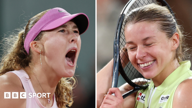 Mirra Andreeva and Maja Chwalinska celebrate during their 2026 French Open finals