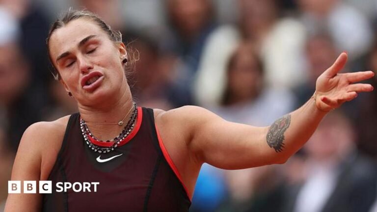 Aryna Sabalenka reacts against Diana Shnaider