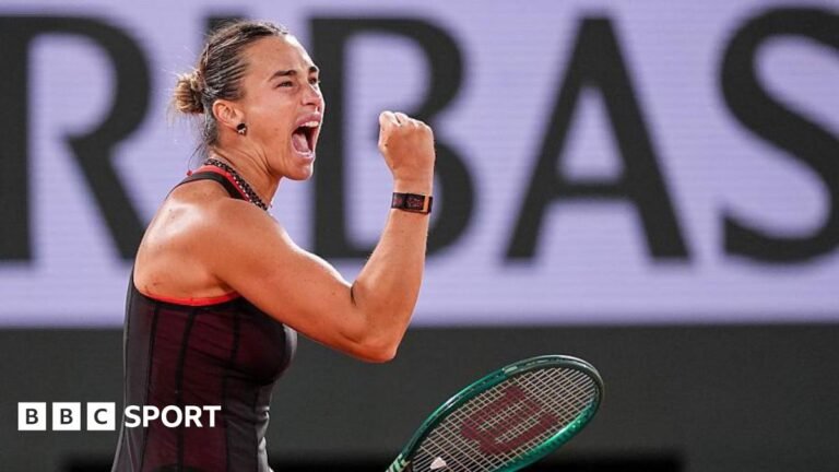 French Open 2026 results: Aryna Sabalenka outserves Naomi Osaka to reach quarter-finals Aryna Sabalenka, wearing a black dress and holding her green racquet in her left hand, screams and clenches her right fist in celebration