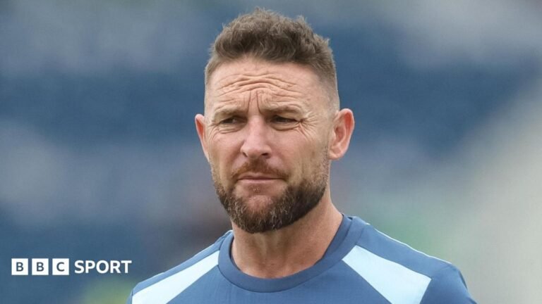 Brendon McCullum looks on during an England training session