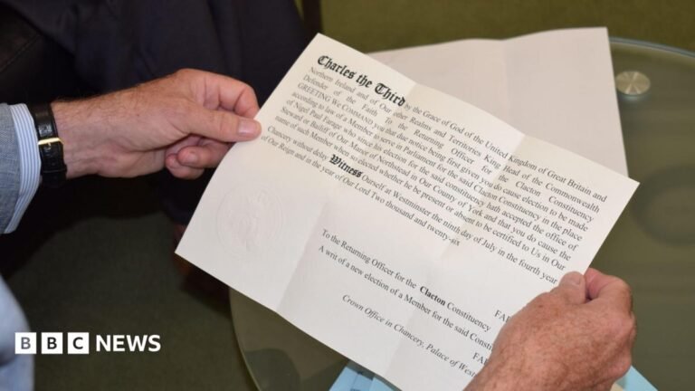 Clacton by-election to be held 13 August A piece of paper with the writ calling for a by election in the hands of the returning officer
