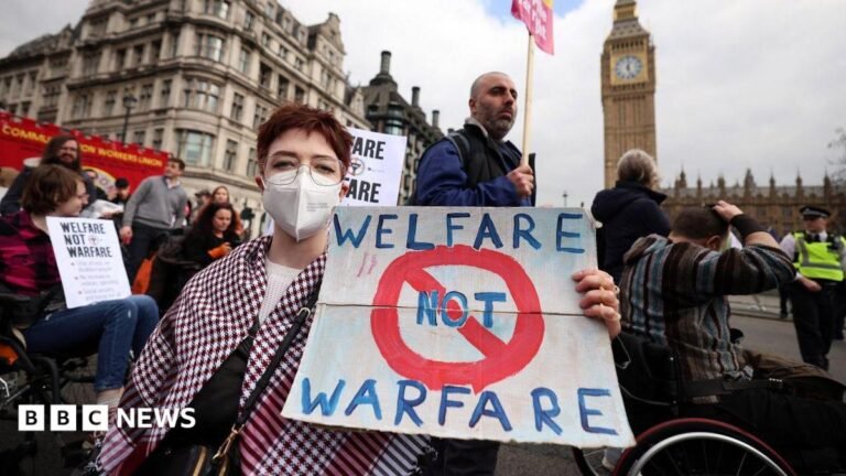 Disability benefit review considers alternatives to cash payments Protesters demonstrate against disability and welfare cuts during the announcement of the Spring Statement outside parliament in London, Britain, 26 March 2025.