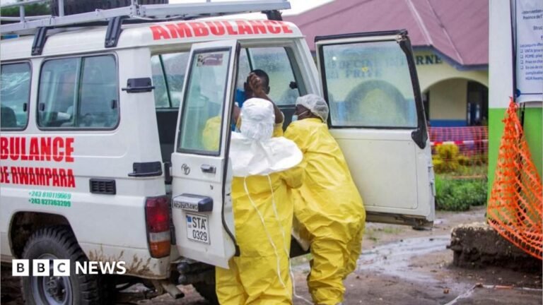 Ebola treatments trial begins in the Democratic Republic of Congo Congolese health workers receive a patient at the Rwampara General Hospital