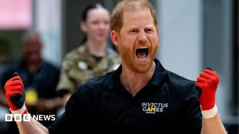 Harry and Meghan’s week of chaos and confusion amid media battle Prince Harry wearing gloves as as he played wheelchair rugby at an event in Birmingham for the Invictus Games