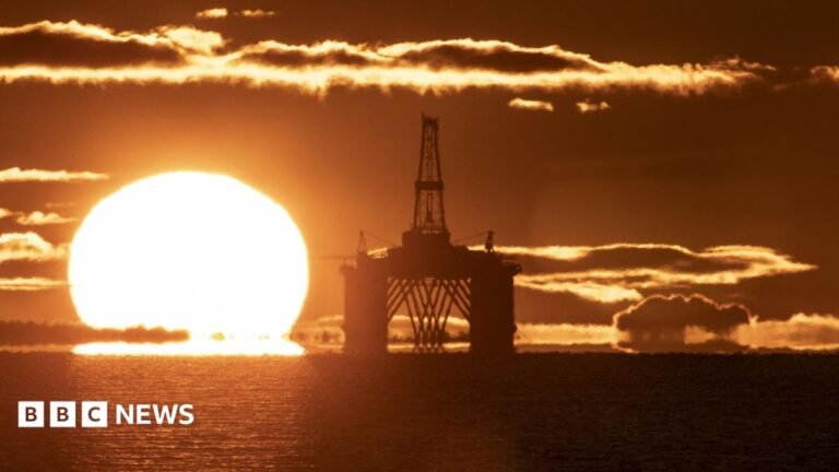 Is Andy Burnham promising a new dawn for North Sea oil and gas? Graphic representing sunshine with blue sky behind