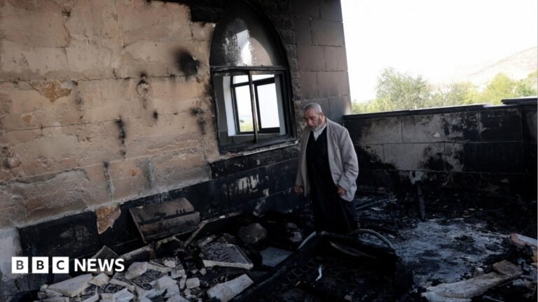 Israeli settlers set fire to mosques, cars and farm land in West Bank, Palestinians say A Palestinian man inspects the damage at a mosque, which Palestinians say was damaged by Israeli settlers, in Qusra near Nablus, in the Israeli-occupied West Bank, July 26, 2026.