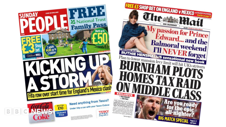 The headline on the front page of the Sunday People reads: “Kicking up a storm”.