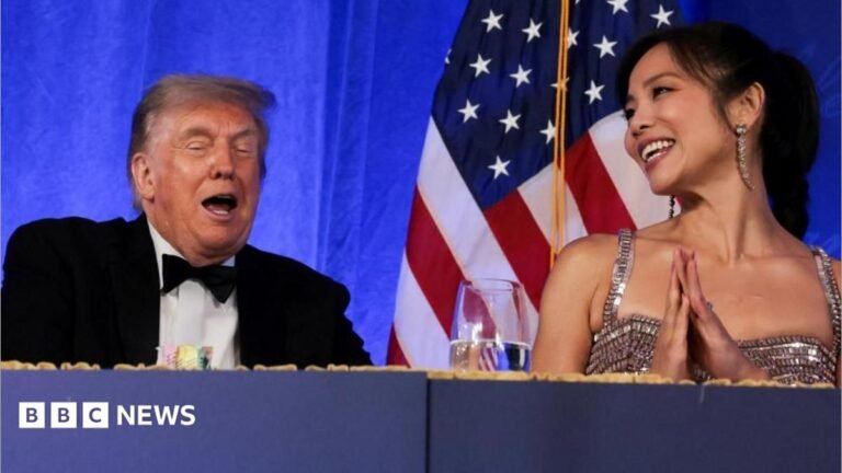 Trump pokes fun at press during White House Correspondents’ Dinner Trump reacts next to CBS News senior White House correspondent and White House Correspondents' Association President (WHCA) Weijia Jiang at the WHCA Dinner