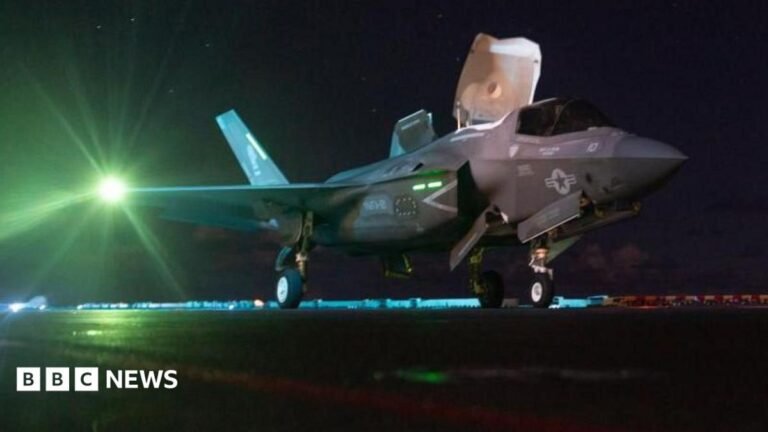 Trump says US strikes hit Iran in ‘honour’ of American soldiers killed Graphic representing sunshine with blue sky behind
