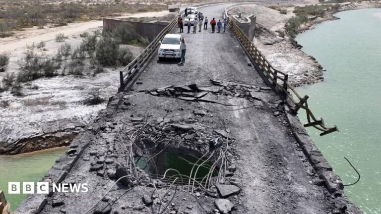 Images shared on Friday showed a damaged bridge in Iran's southern Hormozgan province.