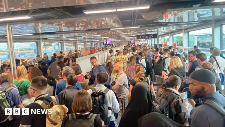 Bristol Airport disruption a ‘shambles’ as flights restart Graphic representing sunshine with blue sky behind