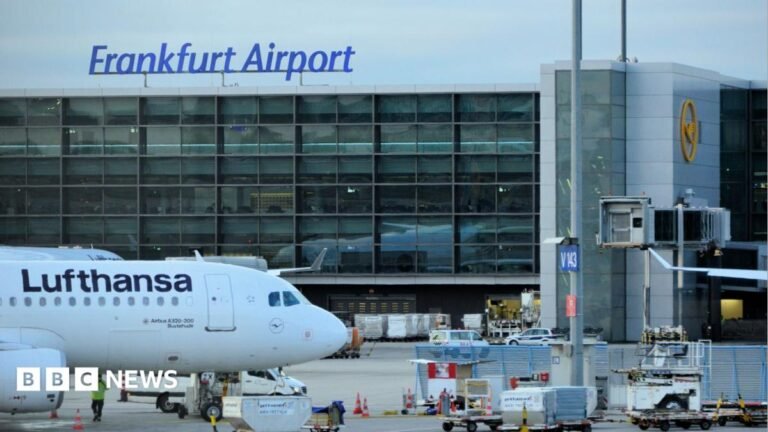German airport worker dies of malaria after ‘mosquito arrives on plane’ A view of a taxiing area at Frankfurt Airport. A Lufthansa plane sits on the tarmac.