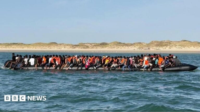 Record 230 people cross English Channel in one small boat A deflated dinghy is seen on the quayside in Dover, Kent. A record 230 migrants arrived after crossing the Channel to the UK in a single boat on Monday