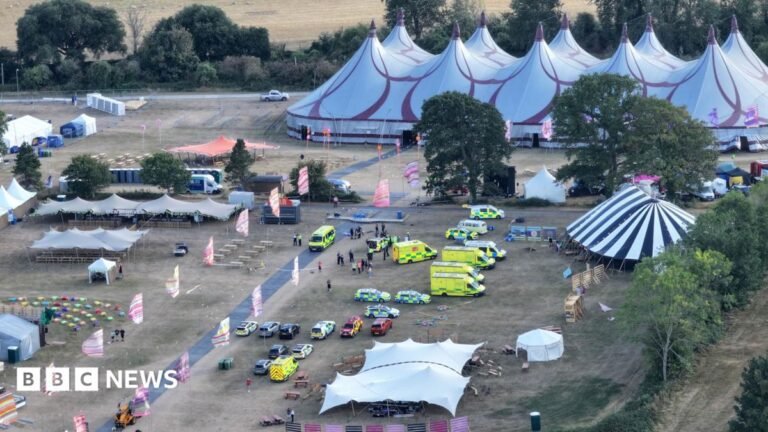 Six people injured after sign falls at Christian festival near Steyning An ariel view of a festival.