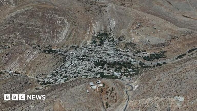 An aerial view of the village of Beit Jinn in Damascus, Syria