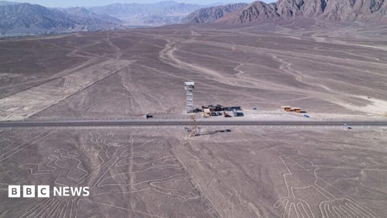 Tourist plane crashes in Peru, killing 13 on board aerial shot of Nazca lines, line drawings in desert sand