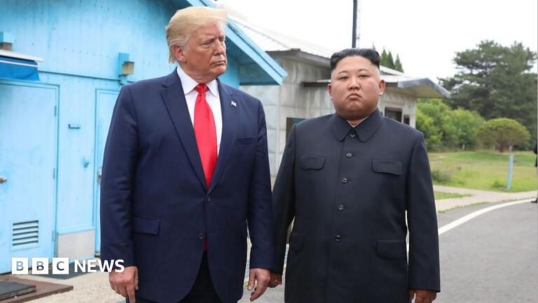 North Korean leader Kim Jong Un and US President Donald Trump inside the demilitarized zone (DMZ) separating the South and North Korea on 30 June 2019