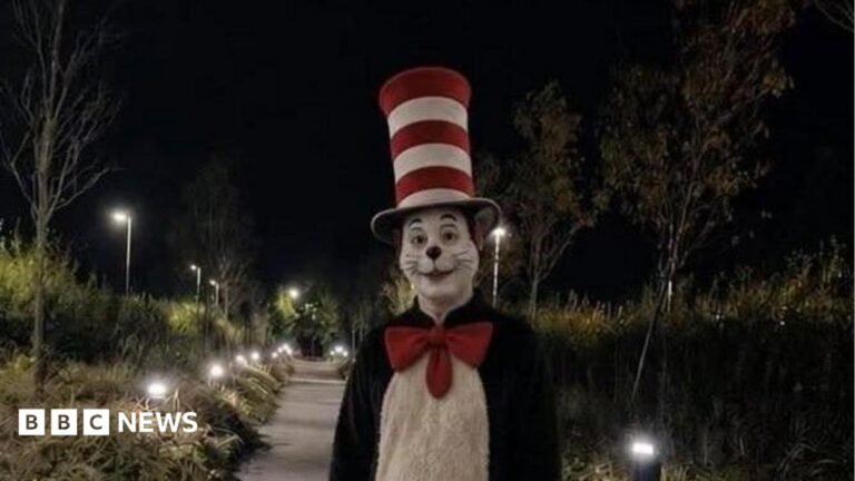 A person dressed Cat in the Hat character