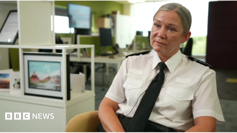 Cleveland police chief proud of force but being ‘let down’ by funding Nigel Farage has short grey hair, he wears a blue suit with a white shirt