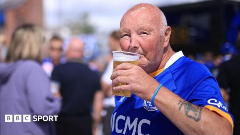 Drinking at football matches – would fans welcome it? An Everton fan drinks a beer before the Premier League match against Crystal Palace