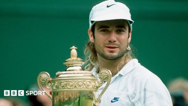 Emma Raducanu inspired by Andre Agassi in plotting route back to top of tennis Andre Agassi celebrates with the trophy after winning Wimbledon in 1992