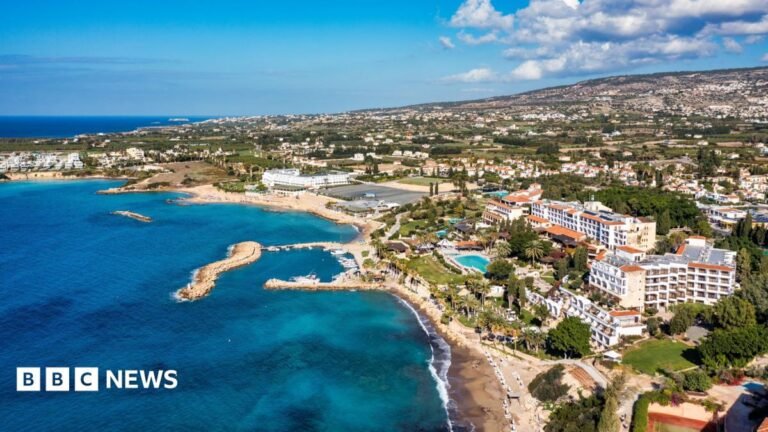 Father admits causing the death of his son in Cyprus hotel fall Aerial panoramic view of Coral bay beach, Cyprus. Overhead view of Coral Bay beach, Peyia village, Paphos district, Cyprus. Aerial view of Coral Bay beach in Peyia village, Cyprus.