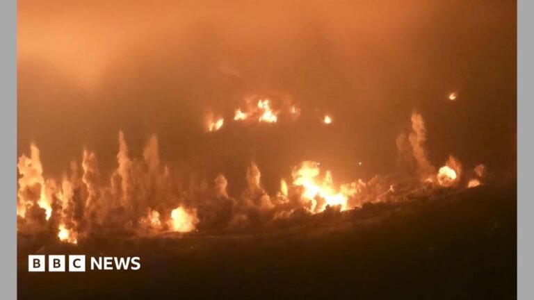 Israel says it has destroyed major underground Hezbollah base Huge flames and pillars of smoke rise from the ground in a night-time picture