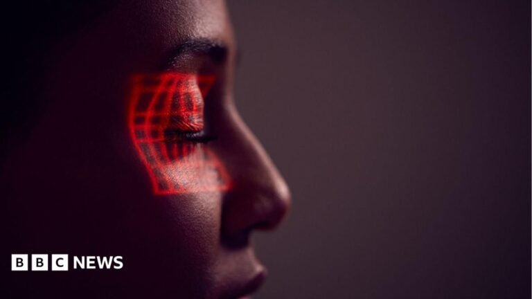 MPs and Lords call for new law to address AI threat to human rights Facial Recognition Technology Concept As Woman Has Red Grid Projected Onto Eye In Studio