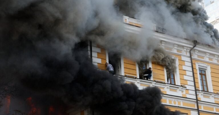 Russian Drone Strikes Ukraine’s Science Academy, Causing Fire in City Center Russian Drone Strikes Ukraine’s Science Academy, Causing Fire in City Center