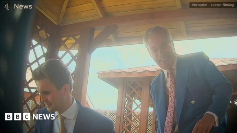 A shot of Dan Jukes and Nigel Farage in the Channel 4 News report.