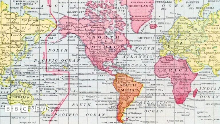 Side-by-side maps of Africa comparing two map projections. The Mercator projection on the left makes Africa appear smaller in comparison with Europe to its north. The Equal Earth projection on the right shows a longer, more proportionally accurate shape of the continent.