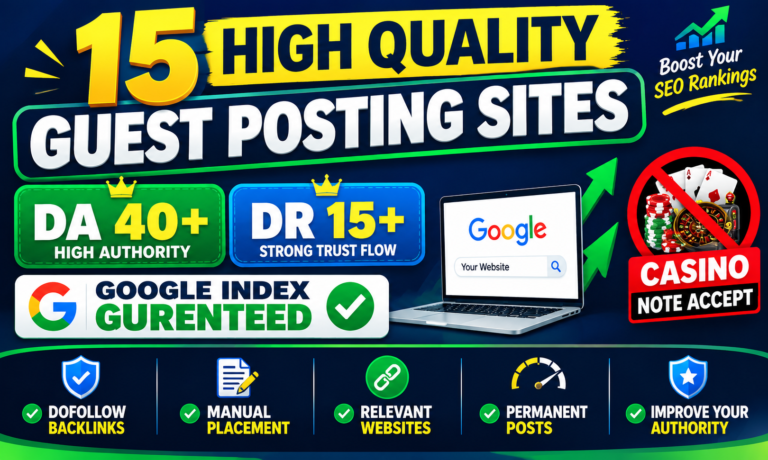 15 High Quality Guest Posting Sites on DA40+ DR15+ Google Indexing for $15 15 High Quality Guest Posting Sites on DA40+ DR15+ Google Indexing for $15