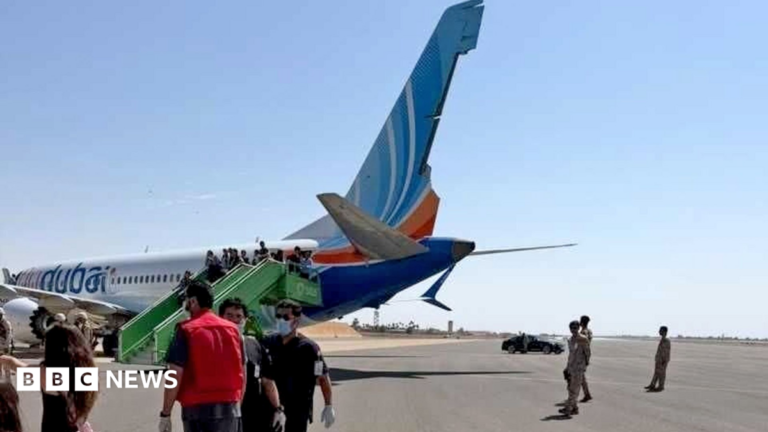 Australia investigating Flydubai co-pilot’s links to country The Flydubai aircraft after its emergency landing appears to show it has sustained damage to its tail fin.