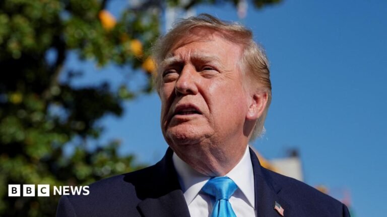 US President Donald Trump speaks with media before boarding Marine One as he travels to Grand Island, Nebraska, on the South Lawn of the White House in Washington.