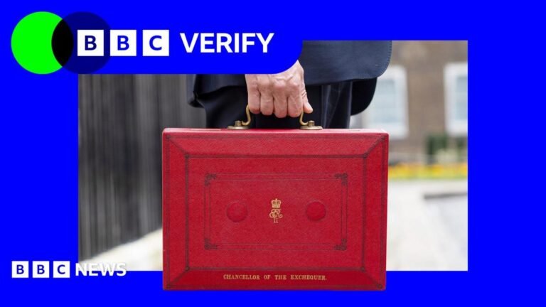 A close up of the Budget red box that states "Chancellor of the Exchequer" inside a blue frame with a Verify lozenge.