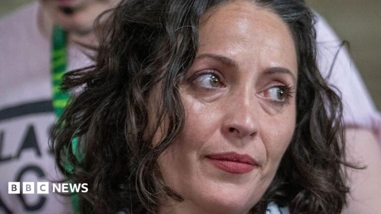 Green member behind Zionism motion named as ‘close friend’ of jailed al-Qaeda supporter in court A close up image of Lubna Speitan looking to her side.
