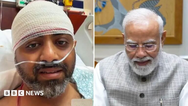 I opened cockpit door of plane while being attacked, Indian pilot tells Modi Split image of Capt Smit Matchhar with a bandage around his head and Indian Prime Minister Narendra Modi