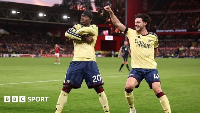 Nottingham Forest v Arsenal ratings: Which Arsenal player failed to make the grade at the City Ground? Noni Madueke celebrates with Declan Rice.