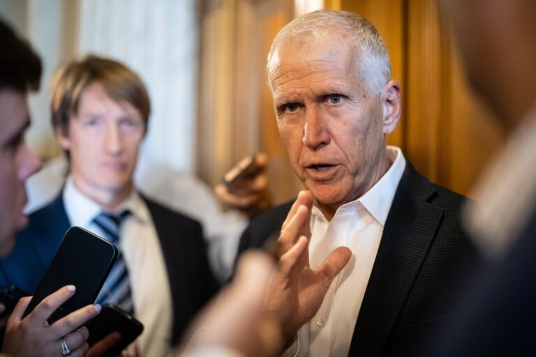 Spurned by Trump, these outgoing Republicans aren’t helping their potential successors Sen. Thom Tillis (R-N.C.) speaks with reporters at the U.S. Capitol on July 27, 2026.