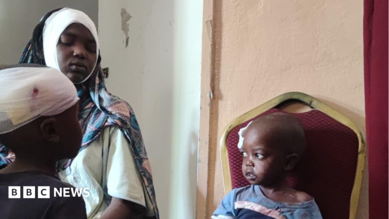 Sudan hospitals deliberately targeted in el-Fasher by RSF fighters, BBC finds Large waves crashing over a black and white striped lighthouse at the end of a pier.