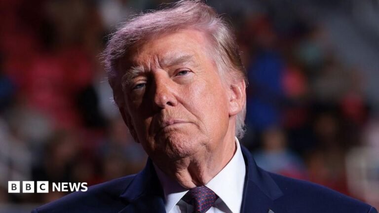 Trump announces deal for Russian diesel as Zelensky calls it a ‘gift to Putin’ Donald Trump stands in front of a blurred crowd.