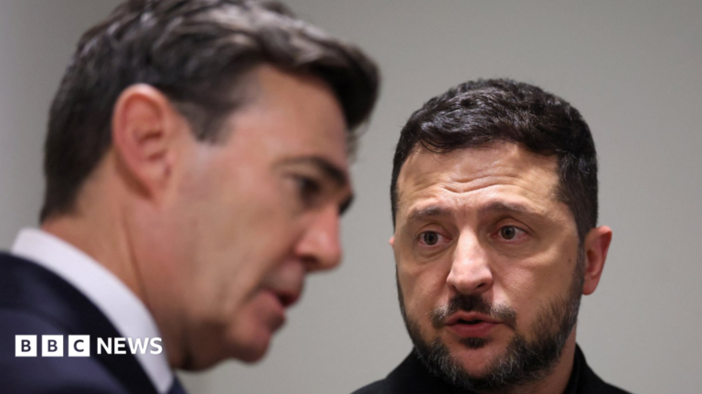 Zelensky and Burnham to meet in Downing Street A still from a video of a data centre on fire following a Ukrainian strike, in a BBC Verify branded border.